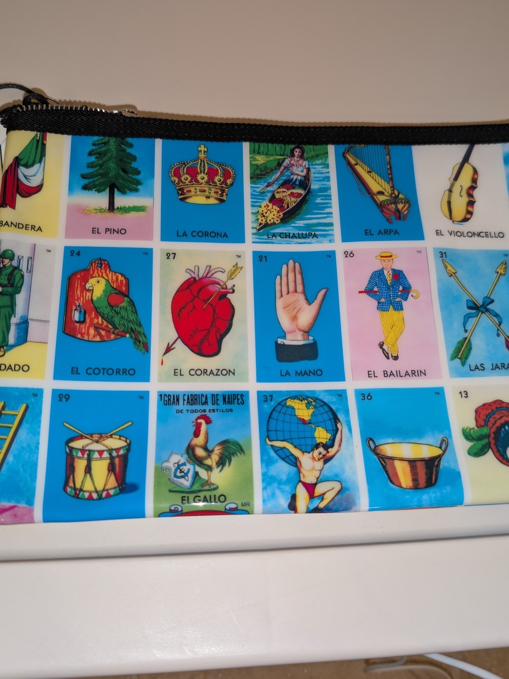 Forever 21 Lotería Card Collage Pouch - Blue, Pink, Red, Yellow